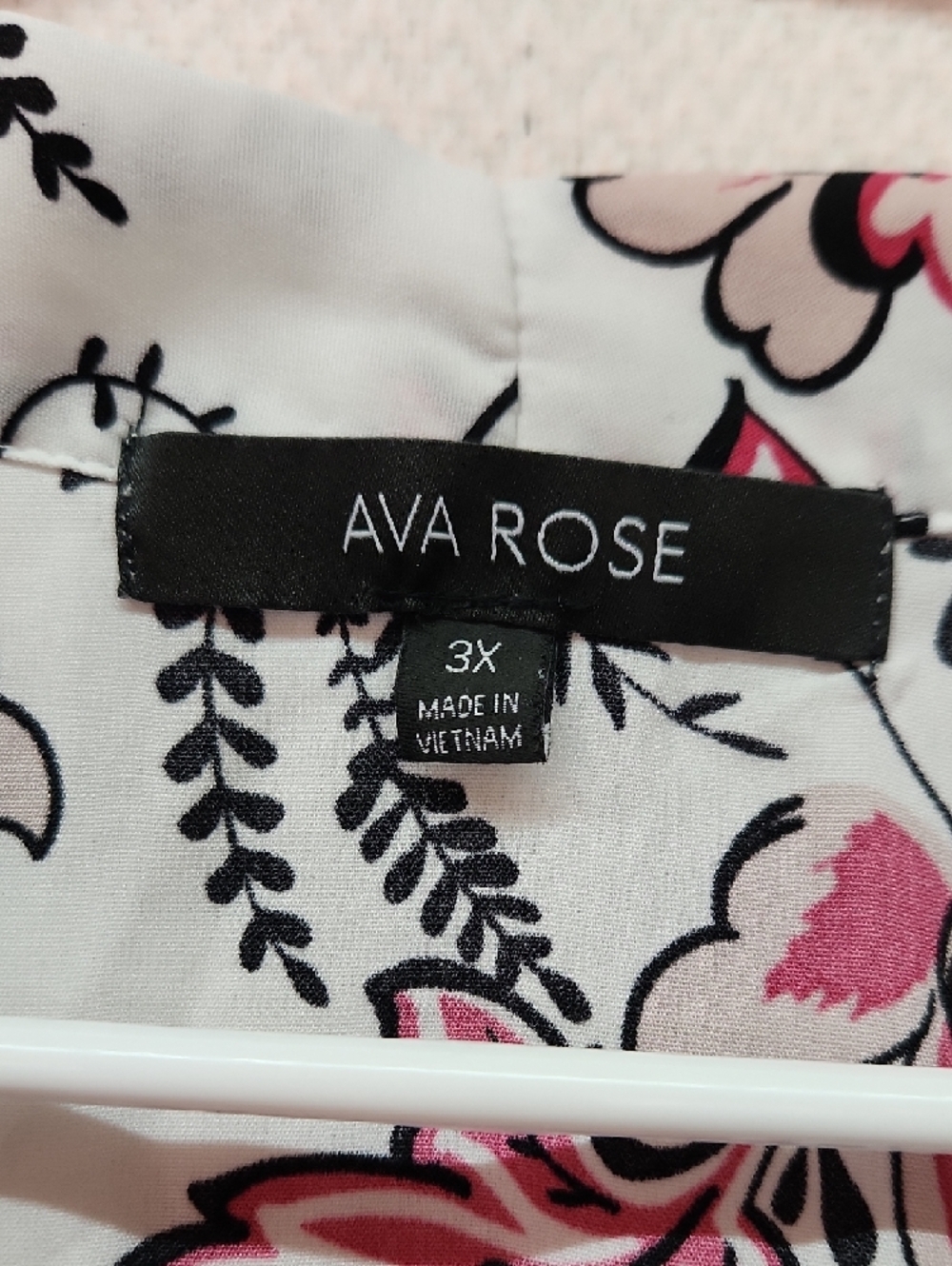 Rue Rose White Floral Tie-Neck Blouse with Pink Accents - Picture 2 of 4